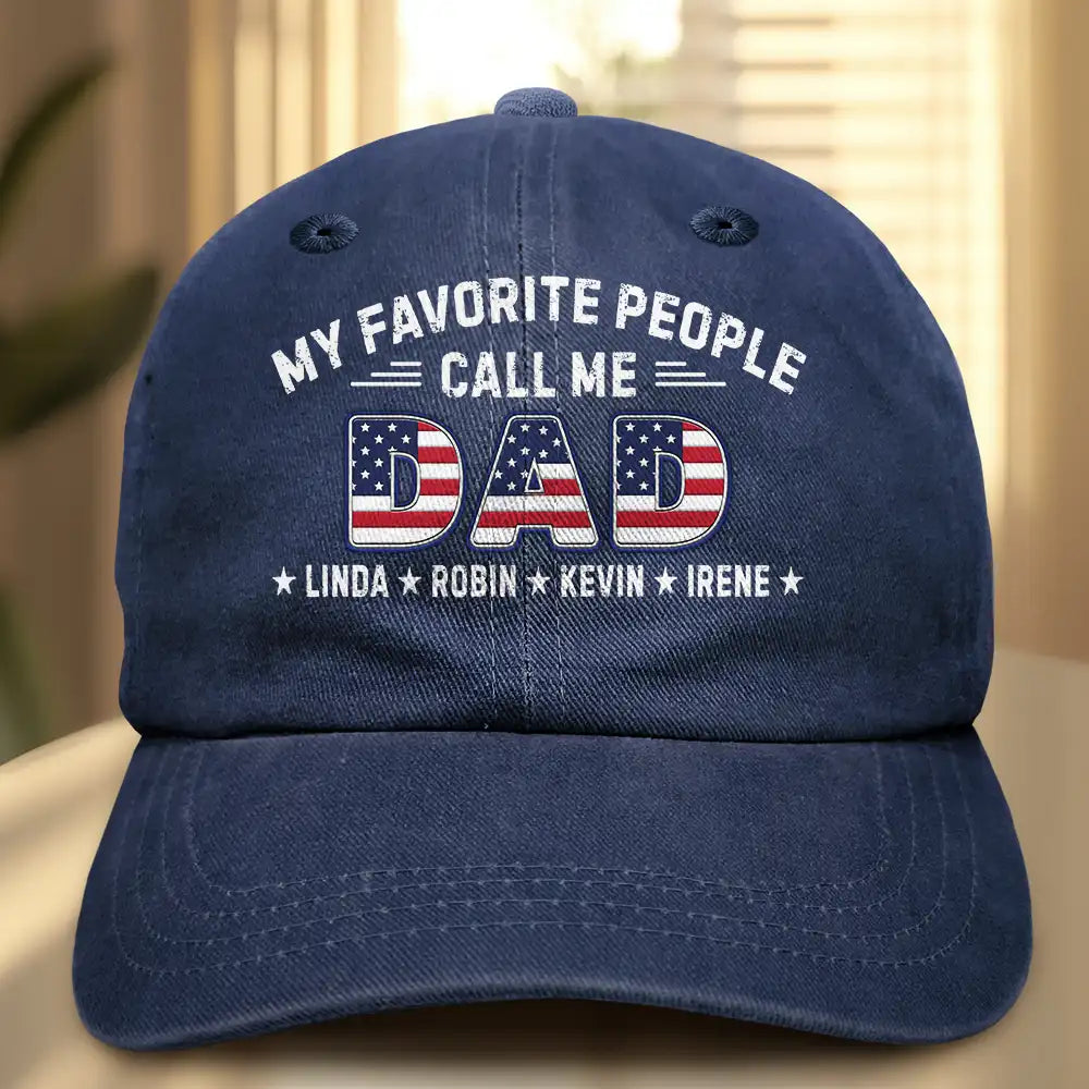 Stars & Stripes My Favorite People Call Me Papa - Personalized Vintage Washed Denim Cap