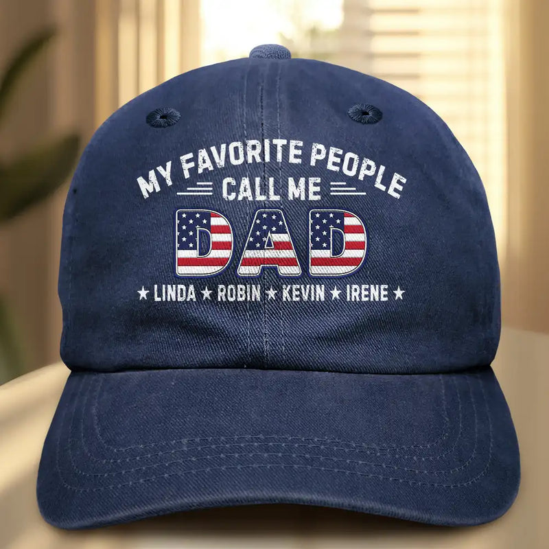 Independence Day,Gift For Father,Gift For Grandpa,Icon,Proud - Stars & Stripes My Favorite People Call Me Papa - Personalized Vintage Washed Denim Cap