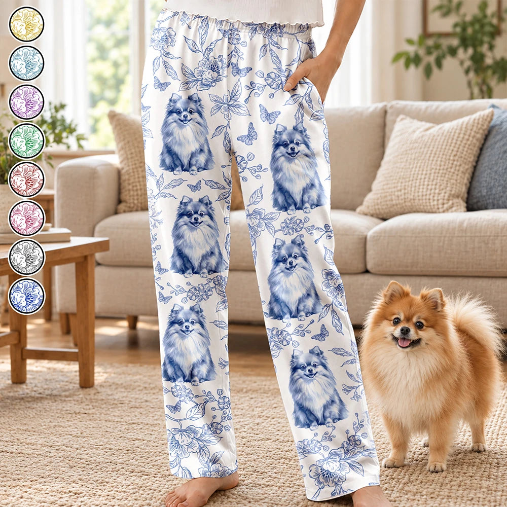 Gift For Her, Pet Lovers - Personalized Custom Photo Watercolor Pet Portrait Pajama Pants