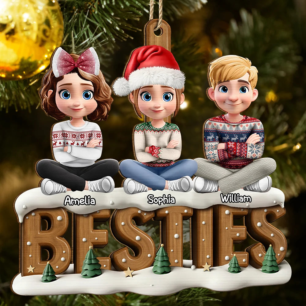 Besties Sisters Colleagues Christmas Tree - Personalized Custom Shaped Wooden Ornament