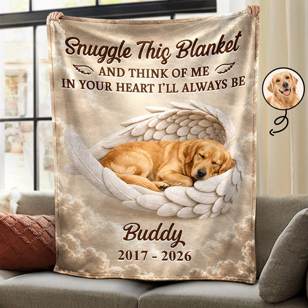 Art Design,Pet Memorial,Cozy,Pet Lovers,Memorial,Photo - Sleeping Pet Angle Wing - Custom Photo Sleeping Angel In Your Heart I'll Always Be Memorial Dog Cat - Personalized Fleece Blanket, Sherpa Blanket
