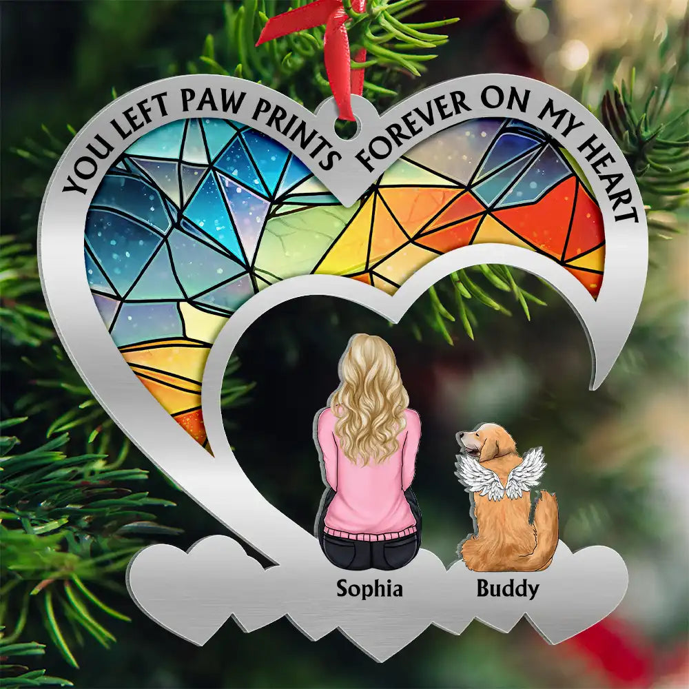 Flower Field You Left Paw Prints Forever On My Heart - Personalized Metal Ornament