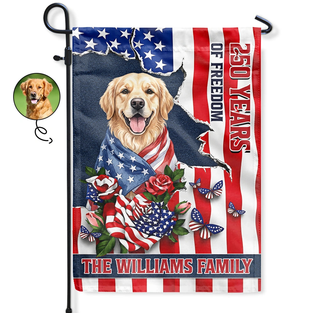 America 250th,Custom Photo,Independence Day,Art Design,Pet Lovers,Playful,Photo - US Theme Accessories Watercolor - Custom Photo Watercolor With US Accessories Patriotic Dog Cat 250 Years Of Freedom - Personalized Flag