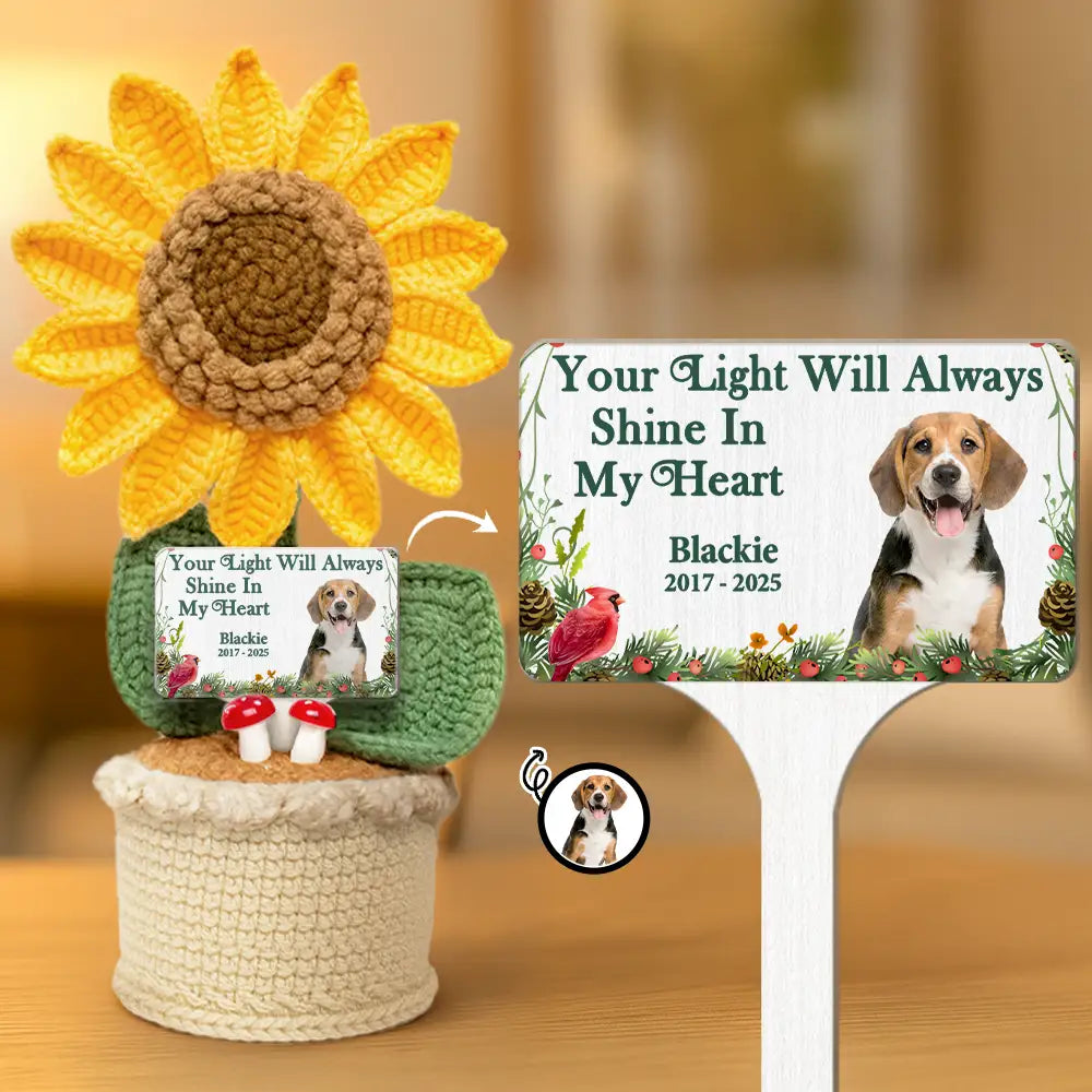 Custom Photo Memorial Your Light Will Always Shine In My Heart - Personalized Crochet Plant Pot