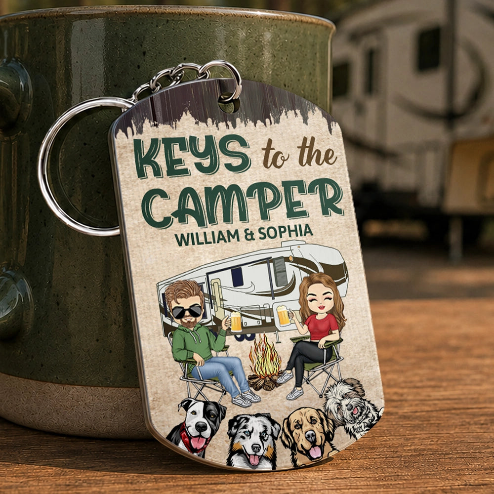 Keys To The Camper Dogs Cats - Anniversary, Loving Gifts For Couples, Husband, Wife, Camping Lovers - Personalized Aluminum Keychain