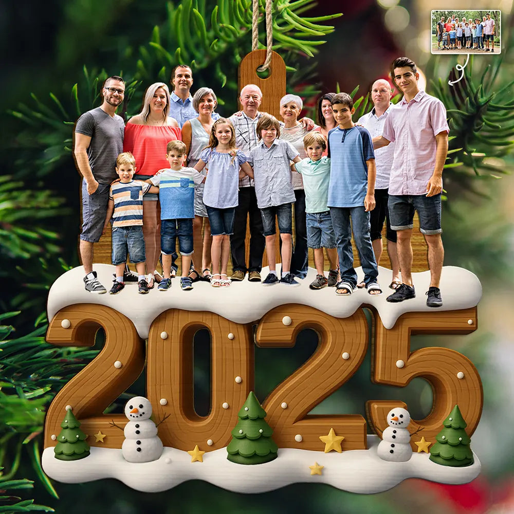 Custom Photo Christmas Family - Personalized Custom Shaped Wooden Ornament
