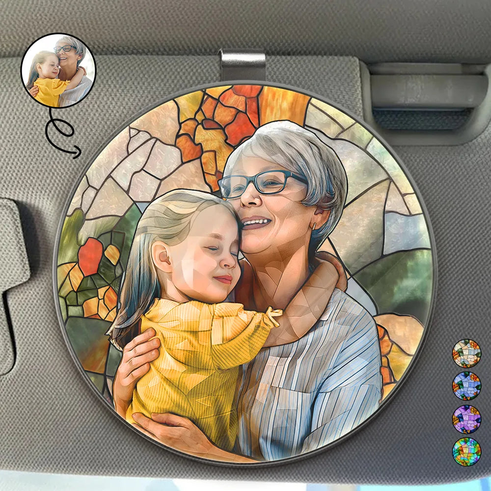 Custom Photo Stained Glass Portrait Mom Grandma Parents Family - Personalized Custom Shaped Acrylic Car Visor Clip