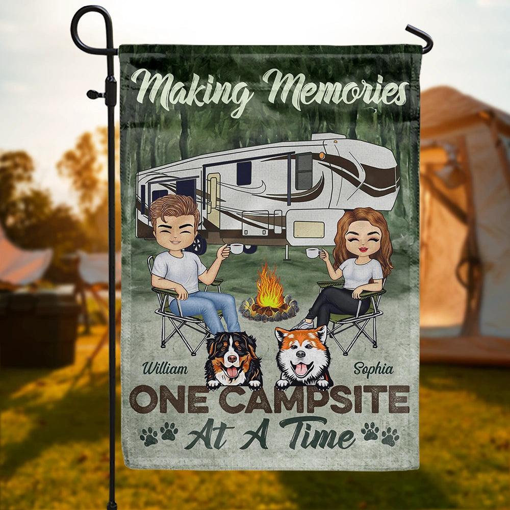 Making Memories One Campsite At A Time Dogs Camping Husband Wife - Couple Gift - Personalized Custom Flag