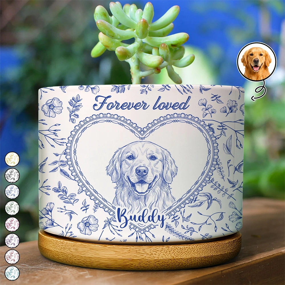 Custom Photo Pencil Sketch Dog Cat Pet Portrait Toile Remembrance - Personalized Plant Pot