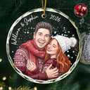 Art Design,Christmas,Romantic,Gift For Couples,Photo - Vivid Watercolor Art - Custom Photo Vivid Watercolor Art Anniversary Loving Couple - Personalized Circle Glass Ornament