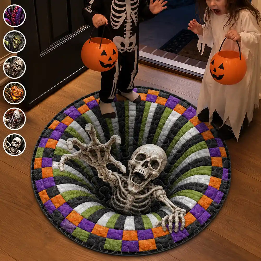 Top Market,Humorous,Halloween,Gift For Yourself,Icon - Halloween 3D Effect Skeleton Witch Horor Vortex Quilted Doormat - Personalized Custom Shaped Rug