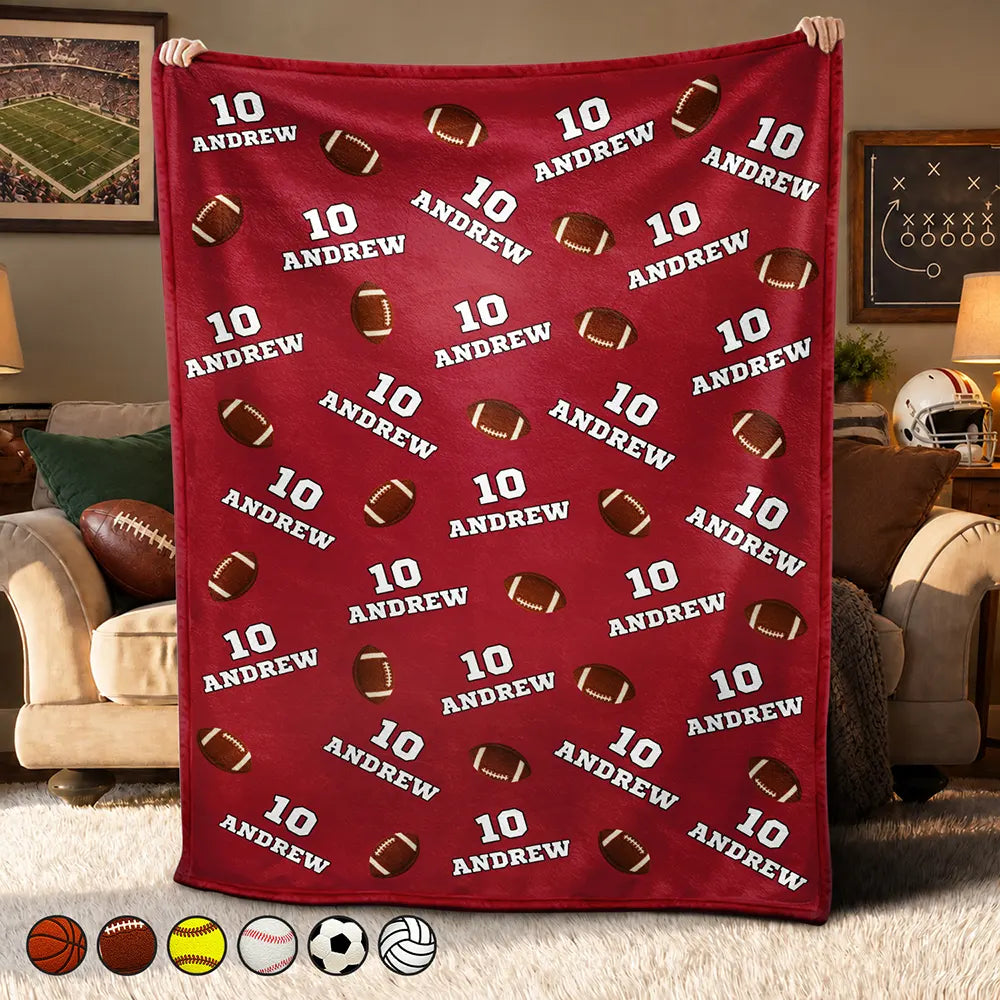 Christmas,Football,Gift For Grandma,Gifts For Her,Happy,Icon - Sports Gift For Kids - Personalized American Football Baseball Soccer Fleece Blanket, Sherpa Blanket