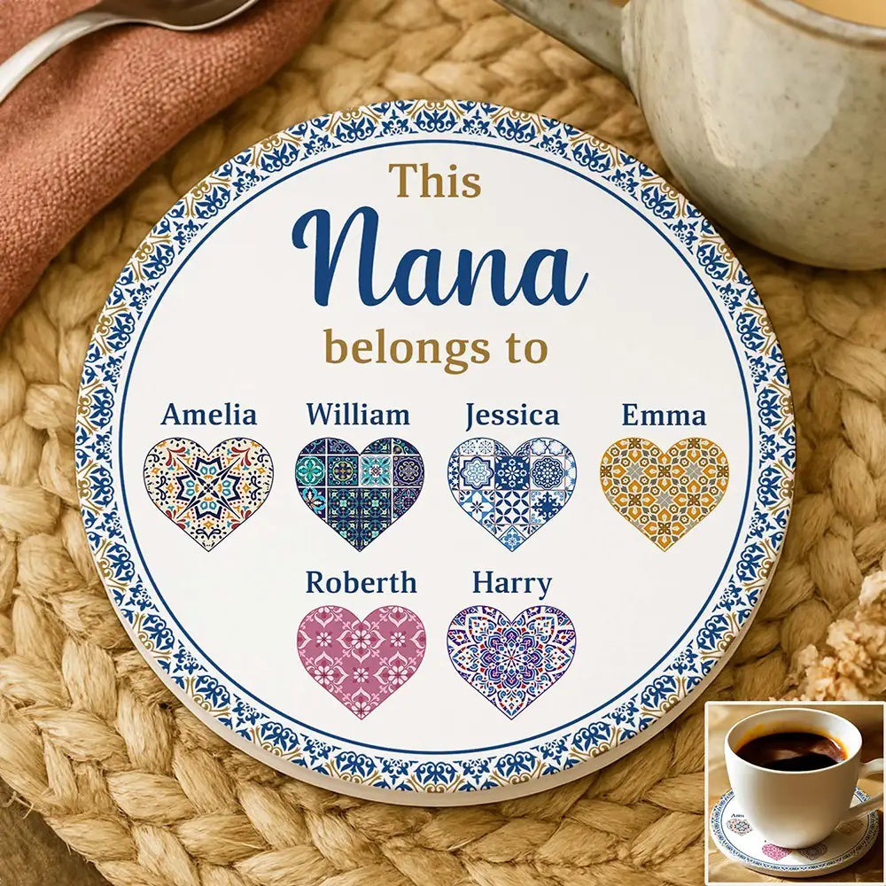Vintage Pattern This Nana Belongs To - Personalized Ceramic Coaster