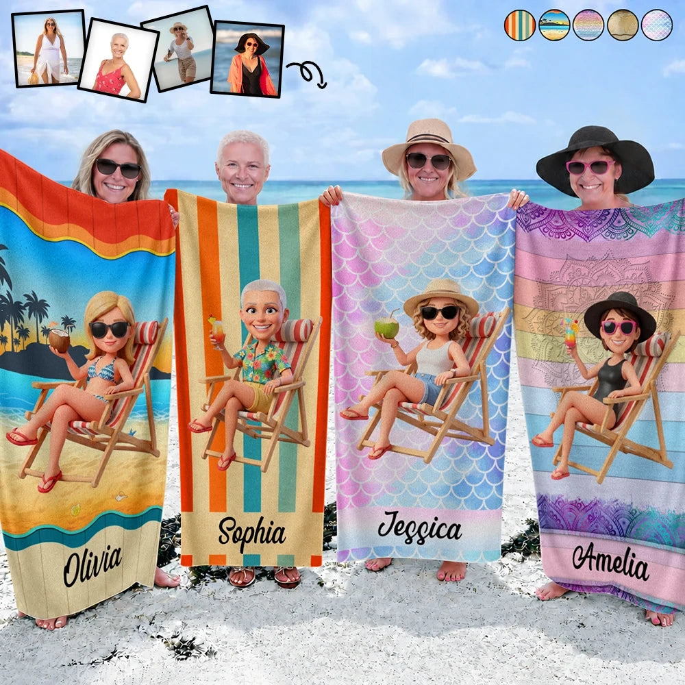 Custom Photo, Beach, Art Design, Summer, Gift For Yourself, Playful, Photo - Beach Chair 3D Effect - Custom Photo 3D Summer Concept Traveling Beach Poolside Swimming Picnic Vacation - Personalized Beach Towel