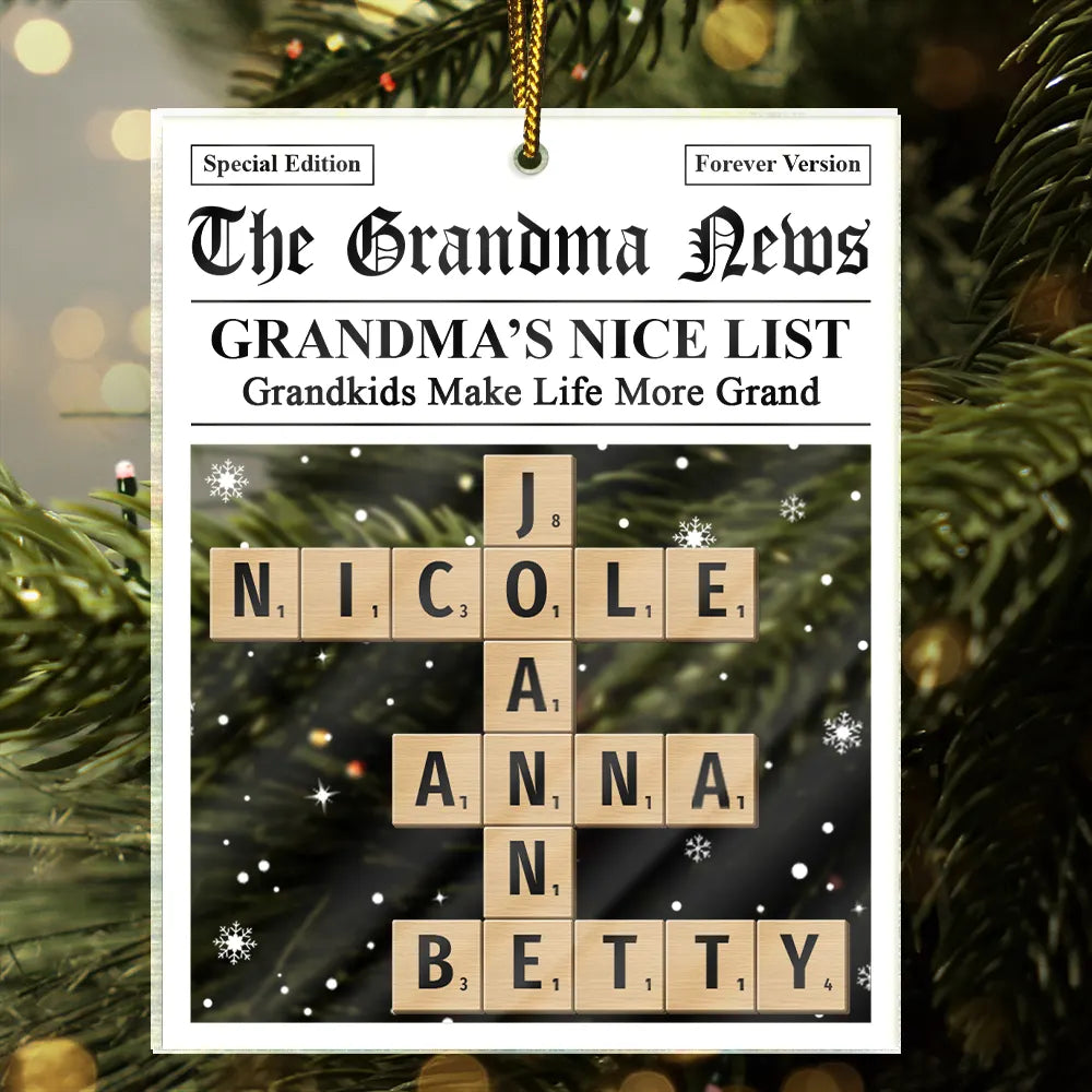Christmas,Gift For Grandpa,Grandpa - Grandkids,Gift For Grandma,Gift For Grandparents,Grandma - Grandkids - Crossword Kids Name Grandma Grandpa Nice List - Personalized Custom Shaped Acrylic Ornament