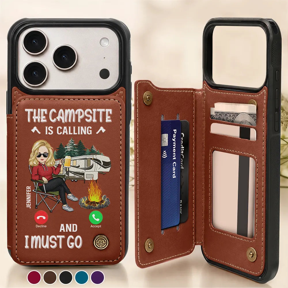 The Campsite Is Calling - Personalized Leather Flip Wallet Phone Case
