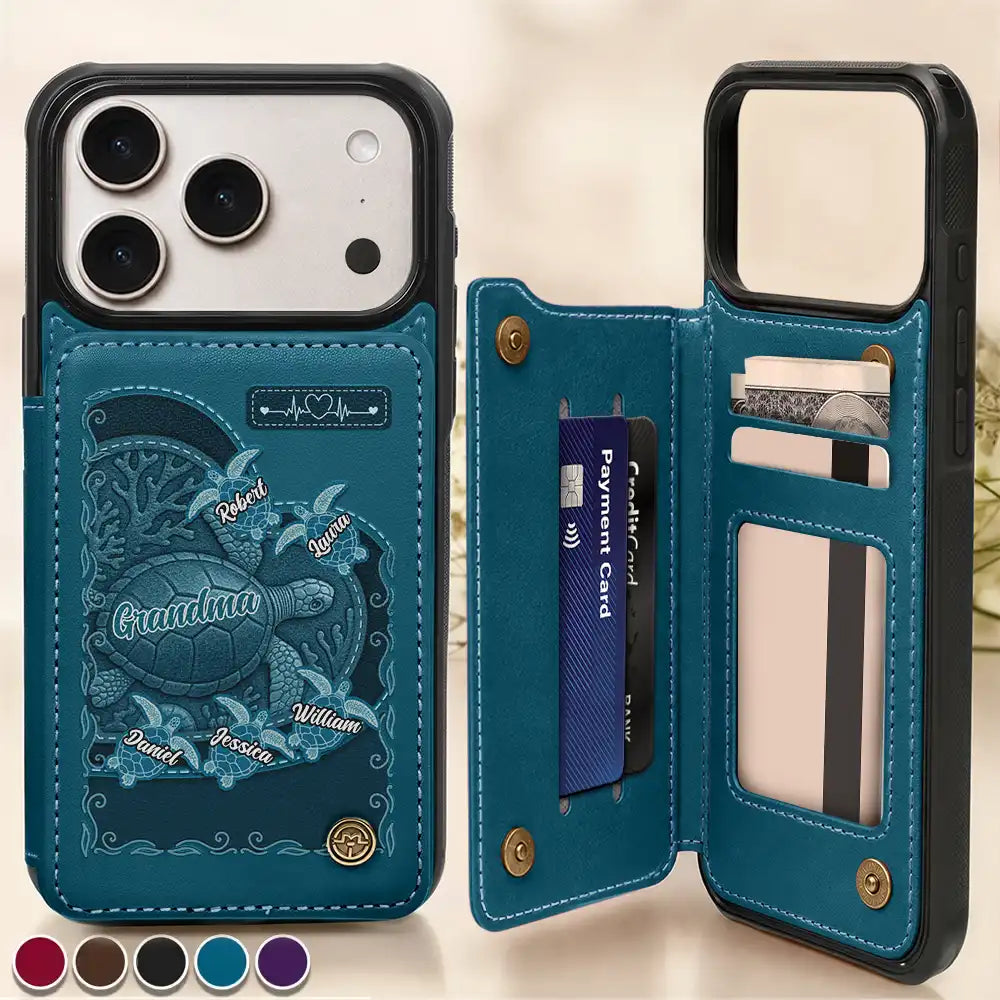 Grandma's Mom's Sea Turtle - Personalized Leather Flip Wallet Phone Case