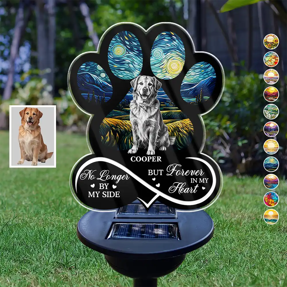 Custom Photo White Pencil Sketch Art Pet Forever In My Heart Always Loved - Personalized Solar Light