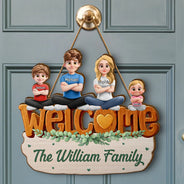 Parents,Gift For Grandparents,Family,Happy - Welcome Happy Family 3D Effect - Personalized Custom Shaped Wood Sign