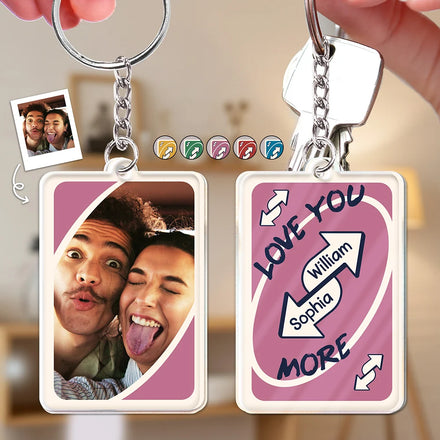 Custom Photo Love You More Reverse Card - Personalized Acrylic Keychain