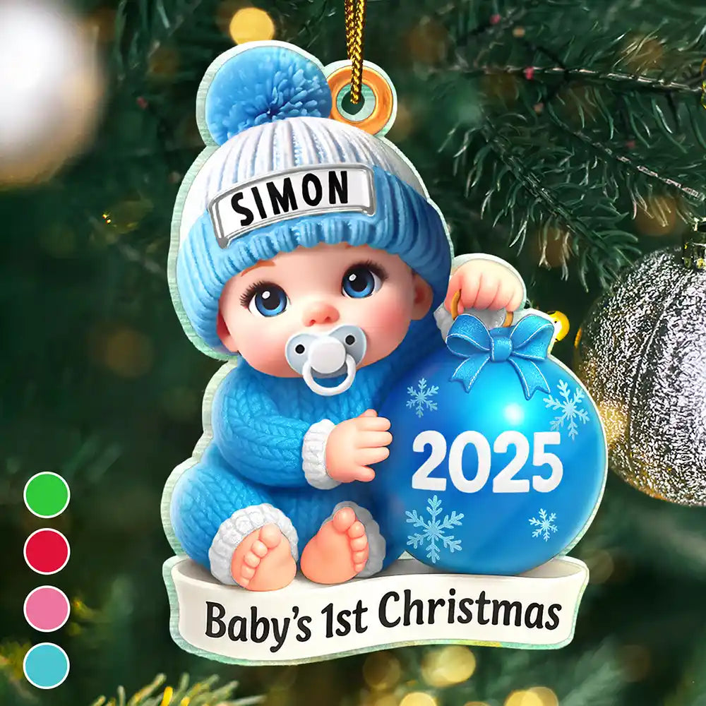 Baby Beside Christmas Bauble First Christmas 3D Effect - Personalized Custom Shaped Acrylic Ornament