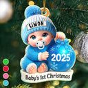 Christmas,New Dad,New baby,New Mom,Happy - Baby Beside Christmas Bauble First Christmas 3D Effect - Personalized Custom Shaped Acrylic Ornament 