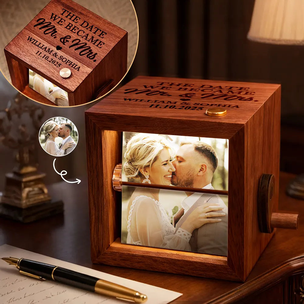 Gift For Couples,Old Couples,Gift For Husband,Gift For Wife,LGBT,Love,Married ,Engaged,Wedding,Wedding Anniversary - Custom Photo The Date We Became Mr & Mrs Wedding Couple - Personalized Flipbook Frame Animation Machine