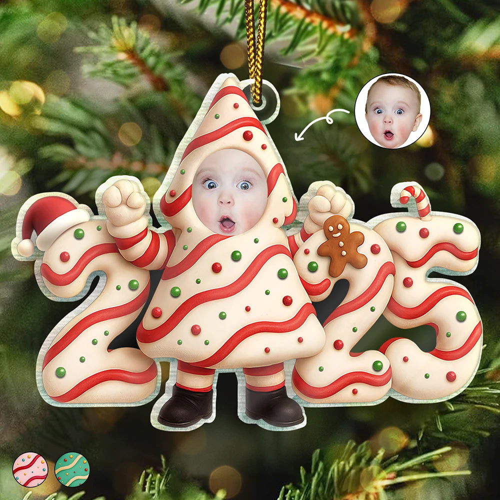 New baby,New Mom,New Dad,Funny,Parents,Gift For Kids,Gift For Grandkids - Custom Photo Christmas Tree Cake Funny Baby - Personalized Custom Shaped Acrylic Ornament