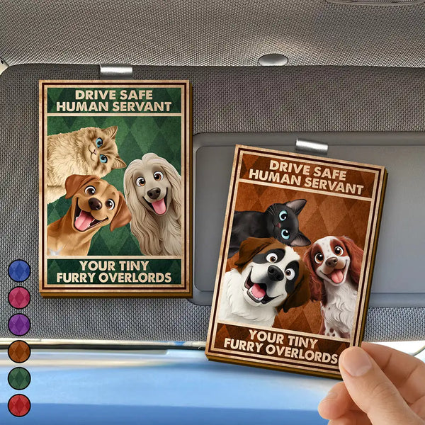 Dog Lovers,Pet Lovers,Cat Lovers,Funny - Drive Safe We’re Waiting At The Door Dog Cat Vintage - Personalized Custom Shaped Car Visor Clip