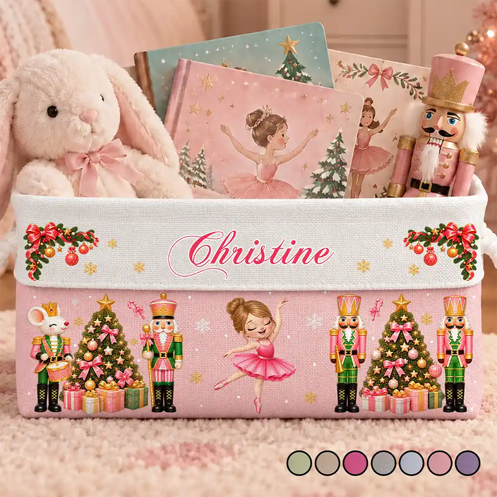 Christmas,Confident,Gift For Children,Gift For Daughter,Gifts For Her,Top Market,Vector - Christmas Gift For Kids Girls - Personalized Name Nutcracker Ballerina Christmas Storage Basket