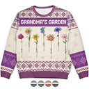 Gift For Grandma,Gift For Aunt,Gift For Mother,Happy,Gift For Wife,Gift For Yourself,Gift For Women - Knitted Effect Birth Flower Grandma's Garden - Personalized Unisex Ugly Sweater