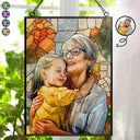 Gift For Wife,Gift For Mother,Gift For Grandma,Love,Family,Gift For Bestie,Gift For Couples,Dog Lovers,Cat Lovers - Custom Photo Stained Glass Mom Grandma Parents Family Bestie Couple - Personalized Vertical Stained Glass Suncatcher