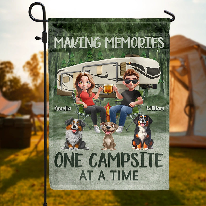 Camping,Campsite,Couple's Hobby,Happy,Gift For Couples,Dog Couple,Pet Lovers,Dog Lovers - Making Memories One Campsite At A Time Dog - Personalized Flag