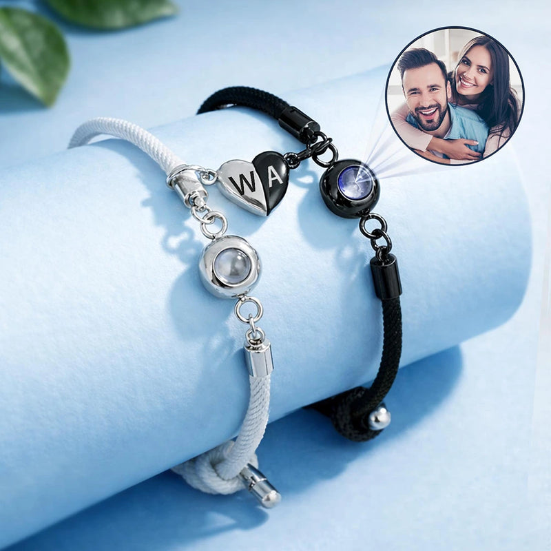 Gift For Couples,Old Couples,Gift For Husband,Gift For Wife,Gift For Boyfriend,Gift For Girlfriend,LGBT,Love - Custom Photo You And Me We Got This Couple - Personalized Photo Projection Bracelet Magnetic Initial
