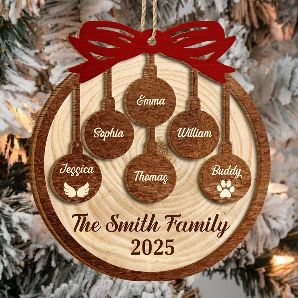 Family,Gift For Sibling,Gift For Sisters,Gift For Brothers,Love,Christmas,Pet Lovers - Happy Family Merry Christmas - Personalized 2-Layered Wooden Ornament