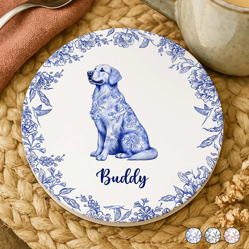 Dog Lovers,Pet Lovers,Cat Lovers,Happy - Chinoiserie Toile Dog Cat - Personalized Ceramic Coaster