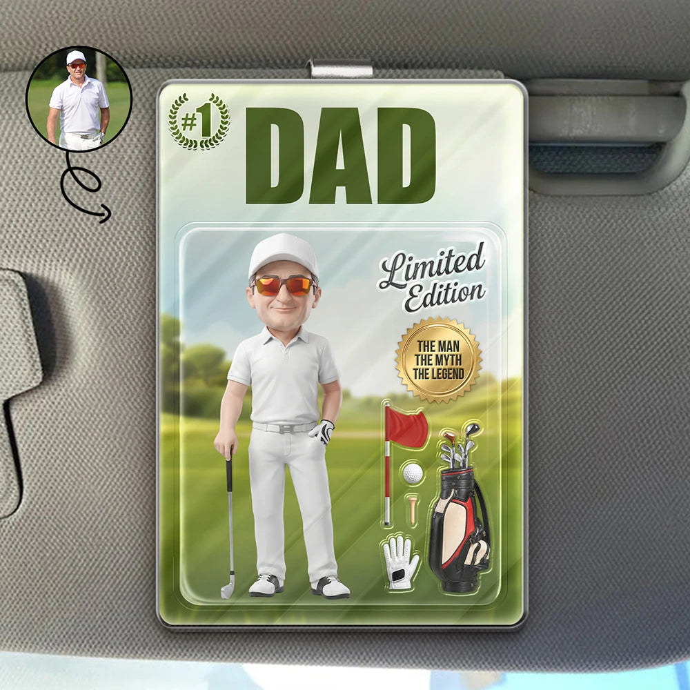 Custom Photo,Art Design,Gift For Father,Sport Dad,Golf,Playful,Photo - Toybox Figure - Custom Photo Toybox Figure Golf Dad Grandpa Limited Edition - Personalized Custom Shaped Acrylic Car Visor Clip