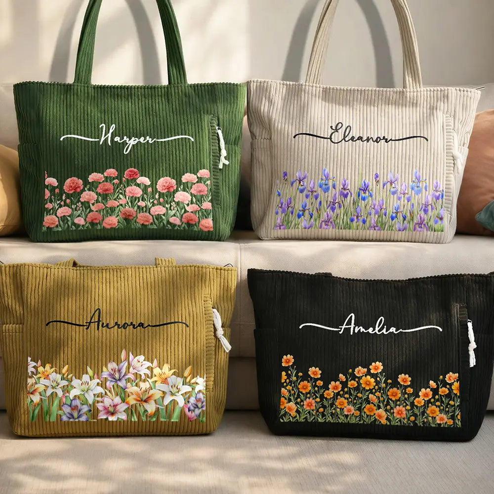Blooms With Love - Personalized Corduroy Tote Bag
