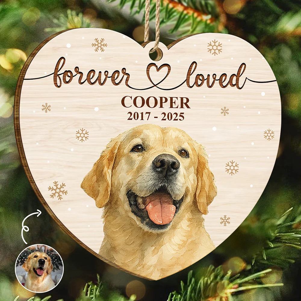 Custom Photo Realistic Watercolor Art Forever Loved Memorial Dog Cat - Personalized Custom Shaped Wooden Ornament