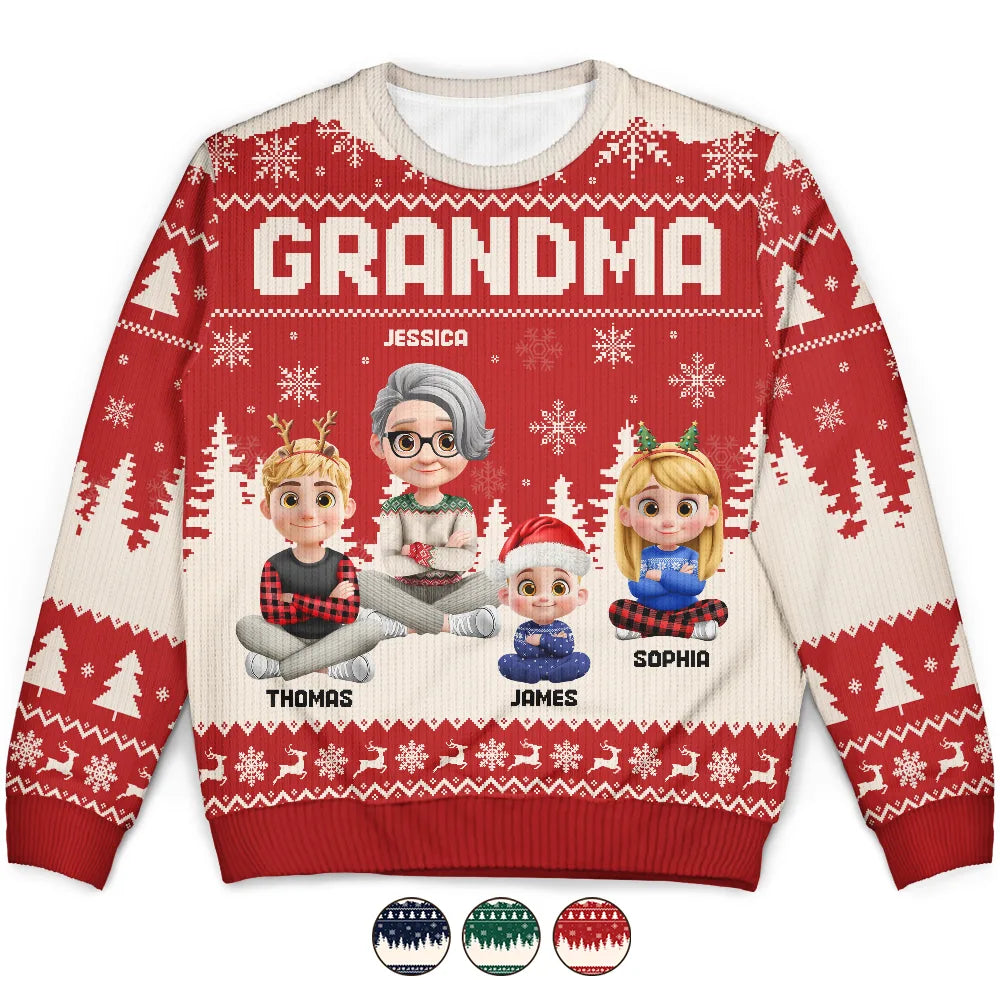 Grandma Nana Mimi Grandkid 3D Effect - Personalized Unisex Ugly Sweater