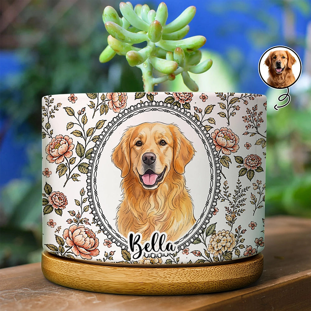 Custom Photo Vivid Watercolor Art Forever Loved Dog Cat Pet Portrait Toile Remembrance - Personalized Plant Pot