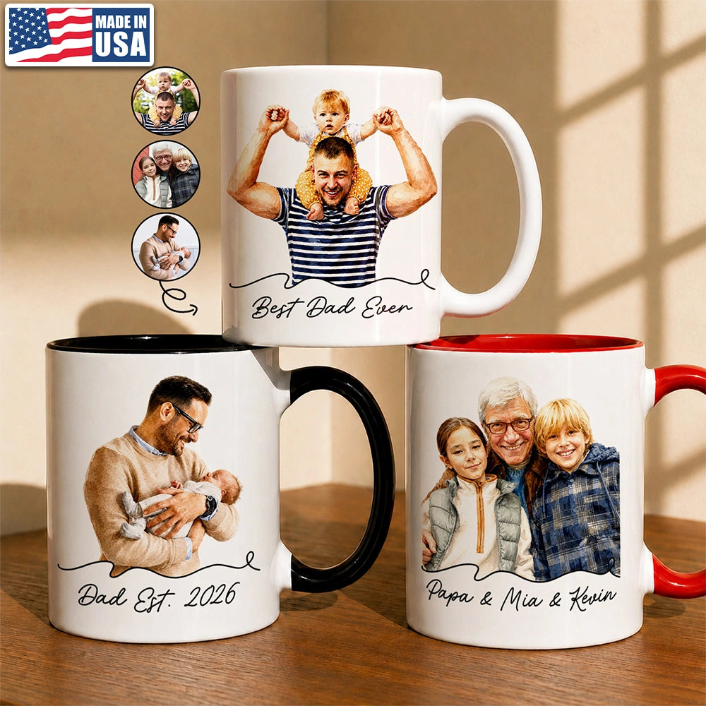 Gift For Husband,Gift For Yourself,Gift For Men,Gift For Father,Gift For Grandpa,Top Market,Non-Eng,Photo - Watercolor (remove BG),Cozy - Custom Photo Realistic Watercolor Art Best Dad Ever Grandpa Papa - Personalized Mug