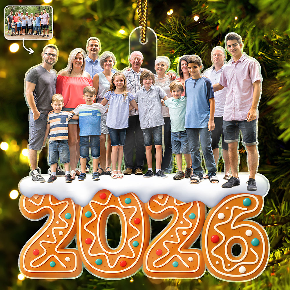 Custom Photo Christmas Family Gingerbread - Personalized Custom Shaped Acrylic Ornament