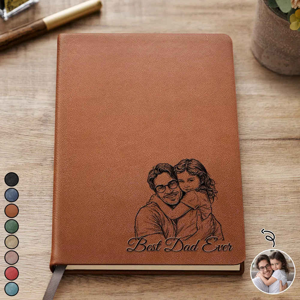 Custom Photo Bold Sketch Best Dad Grandpa Ever Family Portrait - Personalized Leather Journal