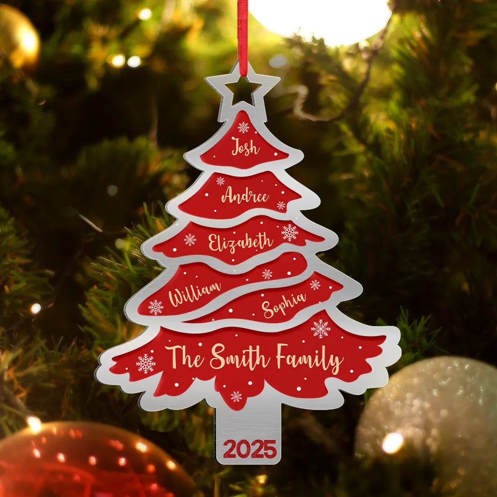 Family,Gift For Bestie,Happy,Christmas - Christmas Tree Family Bestie Custom Names Version 3 - Personalized Metal Ornament