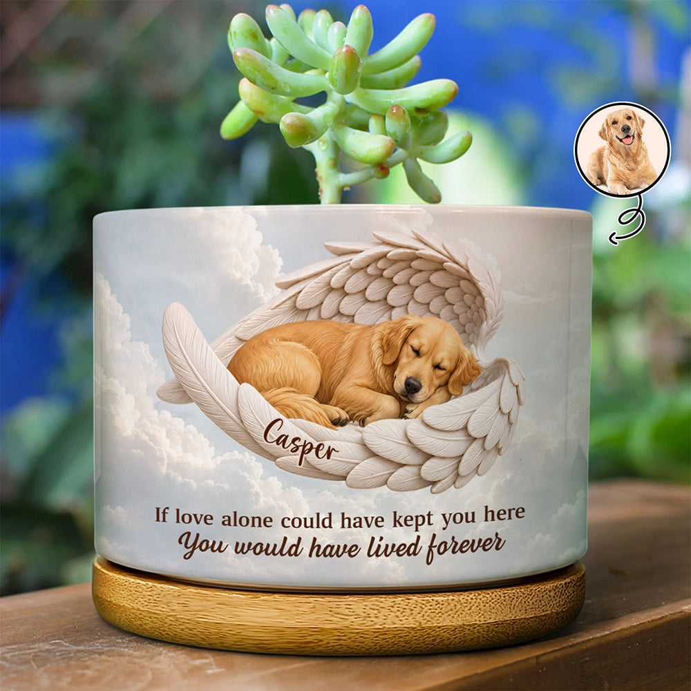 Custom Photo Sleeping Angel If Love Alone Could Have Kept You Here Dog Cat Remembrance - Personalized Plant Pot