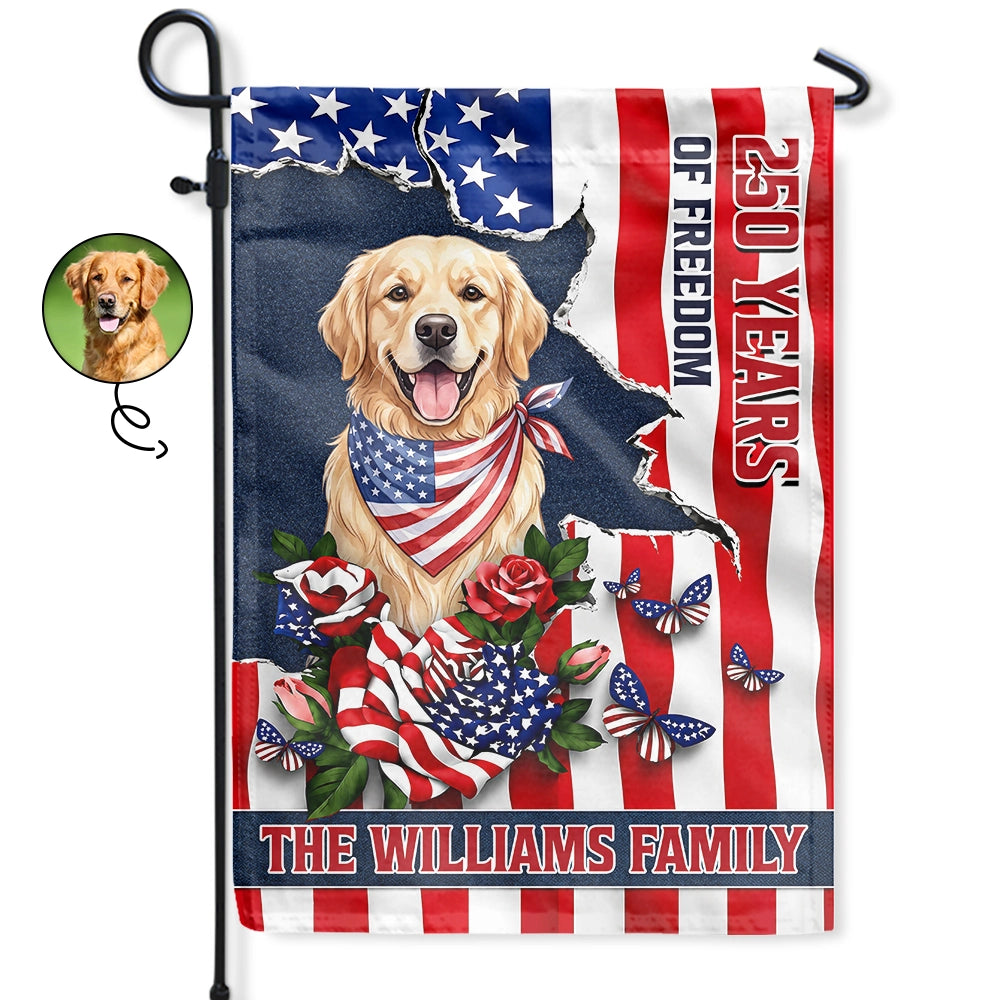 Custom Photo Watercolor With US Accessories Patriotic Dog Cat 250 Years Of Freedom - Personalized Flag