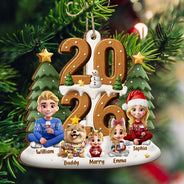3D Effect Christmas Sitting Family - Personalized Custom Shaped Wooden Ornament