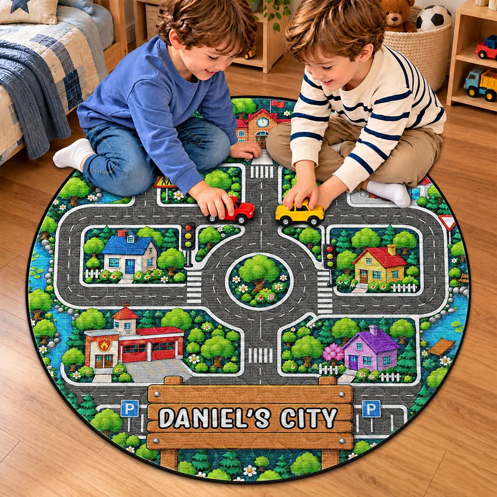 Car,Christmas,Custom Text,Gift For Kids,Playful,Top Market,Truck - Birthday Gift For Kids Boys Toddler - Personalized Name Sign City Road Car Track Map Rug
