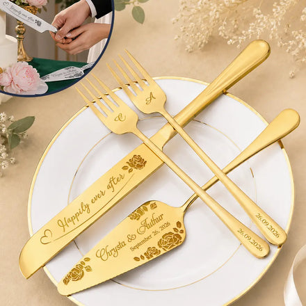 Floral Pattern Couple Wedding - Personalized Cake Cutting Set